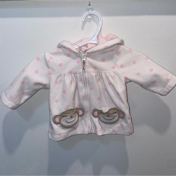 5/$15 Carter's Pink Polka Dot Fleece Baby Hoodie - Picture 1 of 7